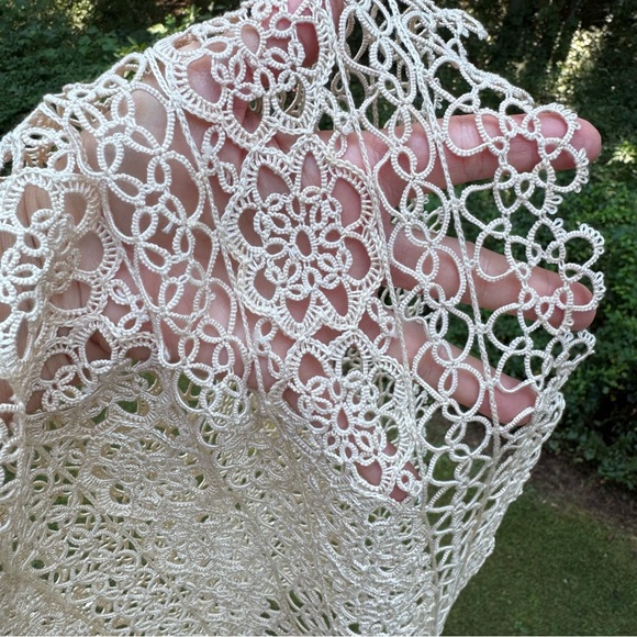Vintage Delicate Tatting Lace Doily Table Runner Rectangular Cream Runner - Picture 3 of 7
